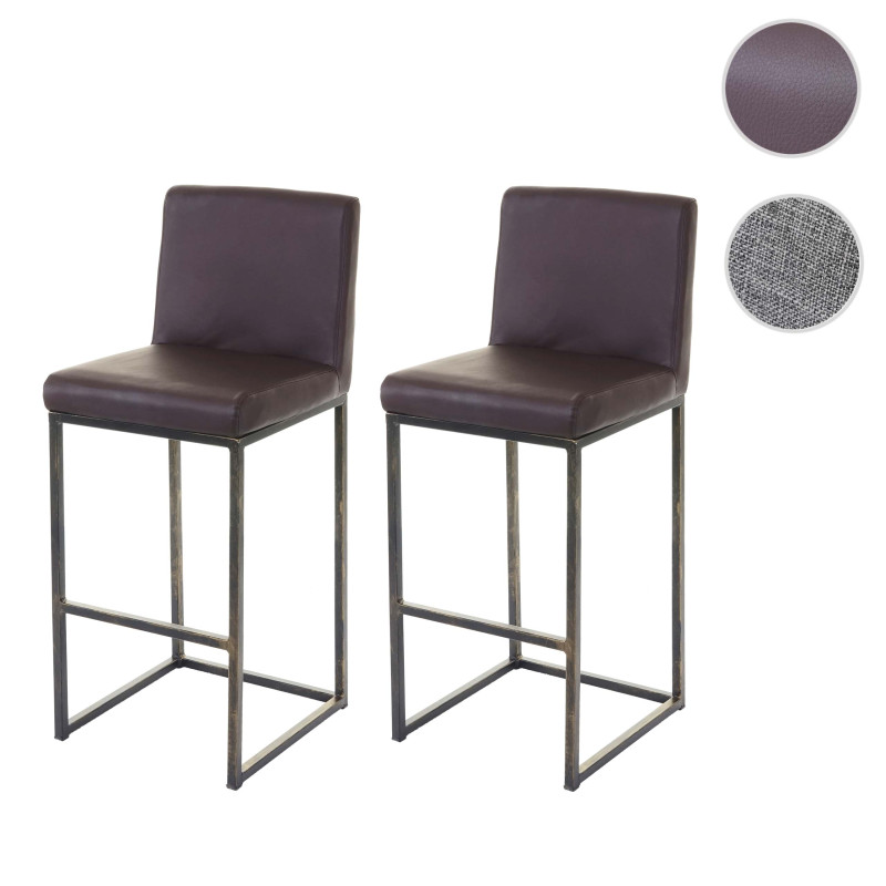 2x tabouret de bar chaise bar/comptoir avec dossier, style vintage - tissu gris clair