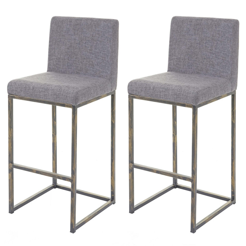 2x tabouret de bar chaise bar/comptoir avec dossier, style vintage - tissu gris clair