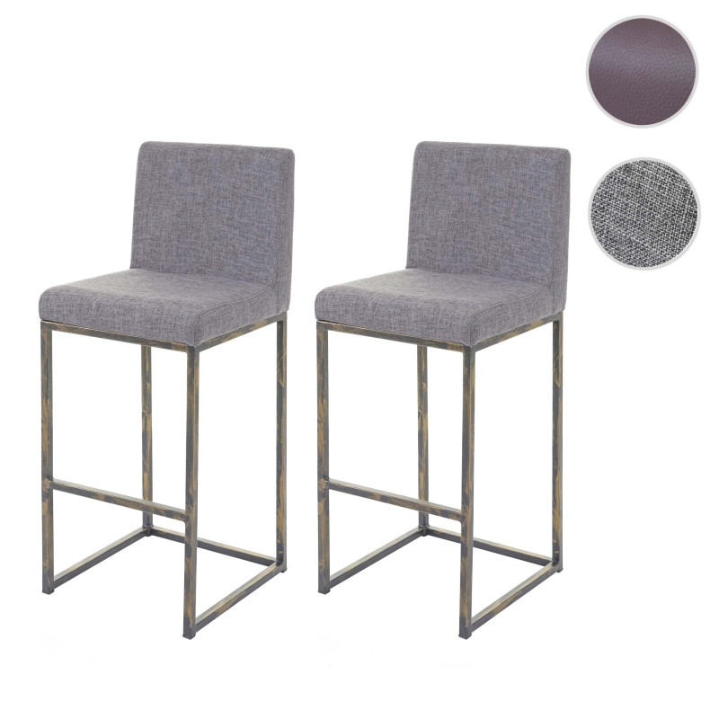 2x tabouret de bar chaise bar/comptoir avec dossier, style vintage - tissu gris clair