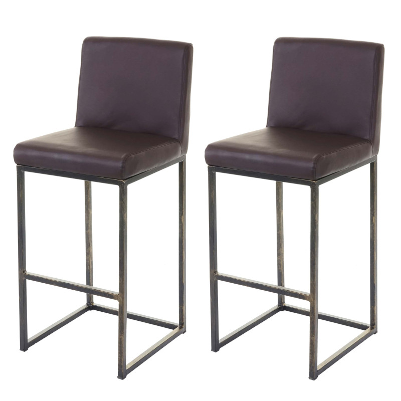 2x tabouret de bar chaise bar/comptoir avec dossier, style vintage - similicuir marron