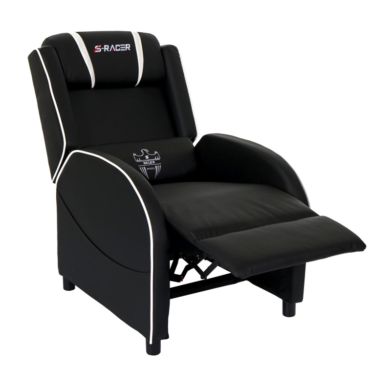 Fauteuil de télévision S-Racer fauteuil de relaxation, fauteuil gaming, similicuir - noir/blanc