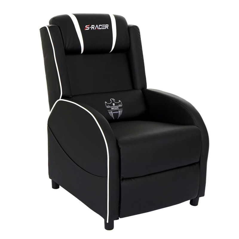 Fauteuil de télévision S-Racer fauteuil de relaxation, fauteuil gaming, similicuir - noir/blanc