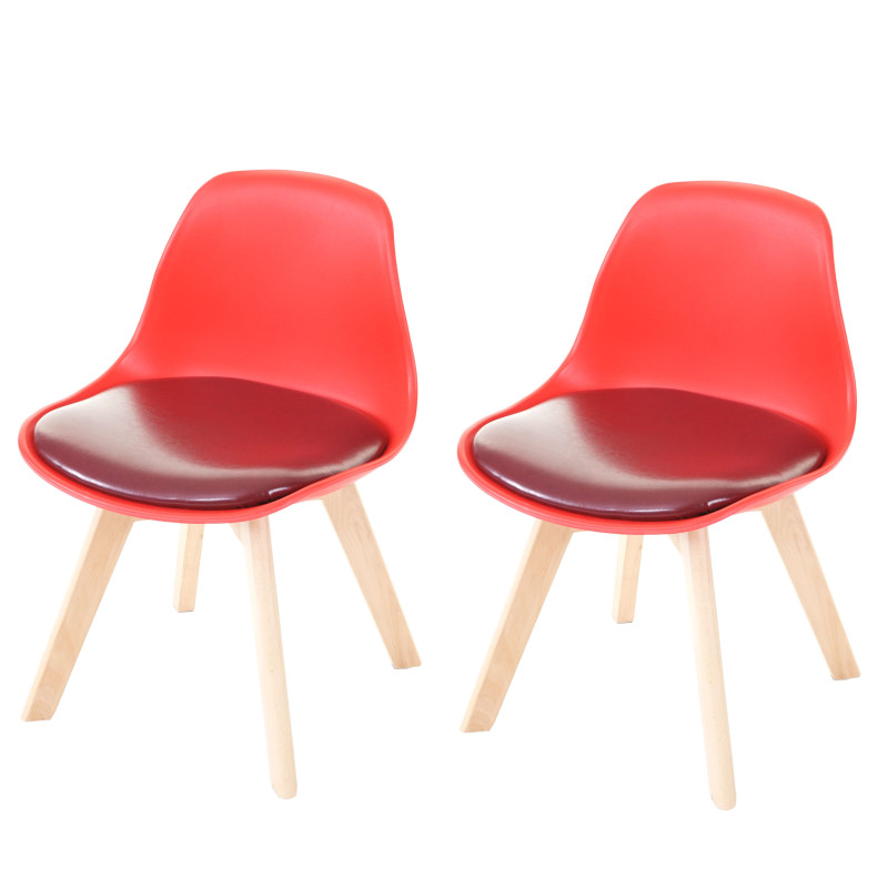 2x chaise d'enfant tabouret d'enfant, meuble d'enfant, design rétro 55x38x39cm - similicuir, rouge