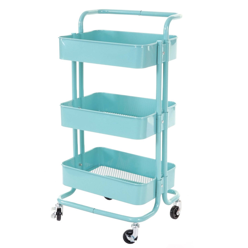 Chariot de service pour cuisine ou bar, métal, 79x44x37cm - bleu clair avec poignée