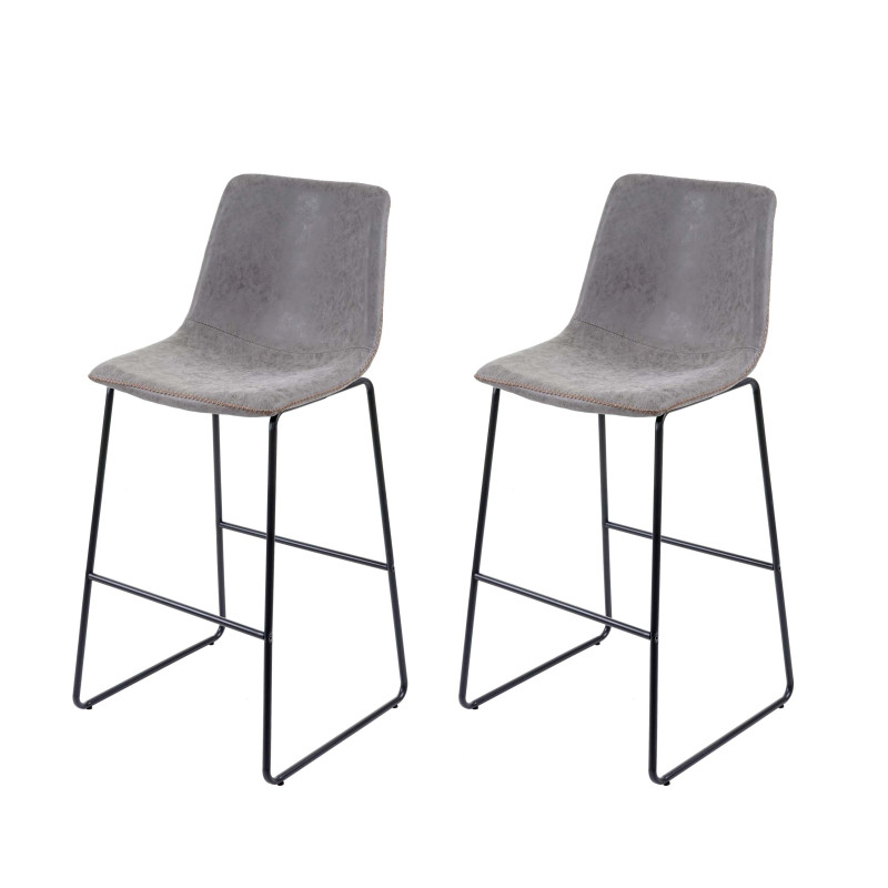 2x tabouret de bar chaise de bar/comptoir, vintage - similicuir, aspect daim, gris