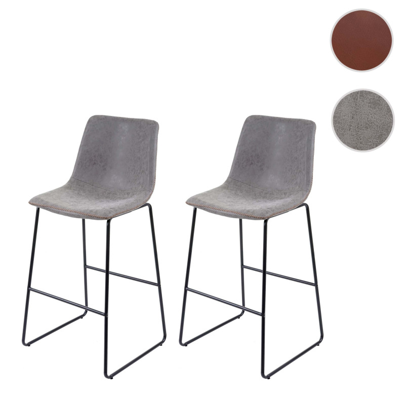 2x tabouret de bar chaise de bar/comptoir, vintage - similicuir, aspect daim, gris