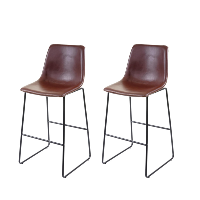 2x tabouret de bar chaise de bar/comptoir, vintage - similicuir marron