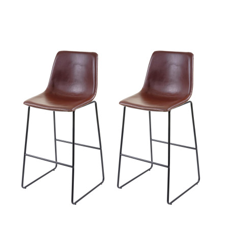 2x tabouret de bar chaise de bar/comptoir, vintage - similicuir marron