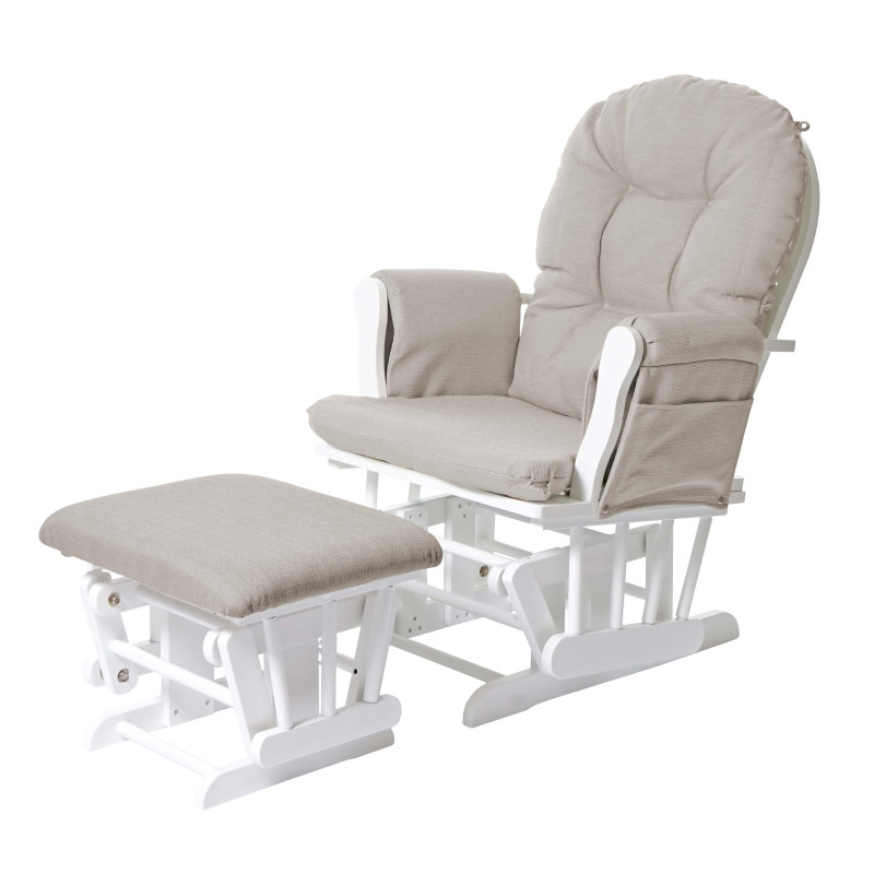 Fauteuil relax fauteuil à bascule, rocking-chair, tissu - crème, monture blanche