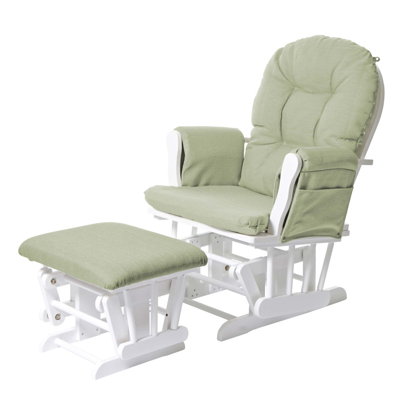 Fauteuil relax fauteuil à bascule, rocking-chair, tissu - vert clair, monture blanche