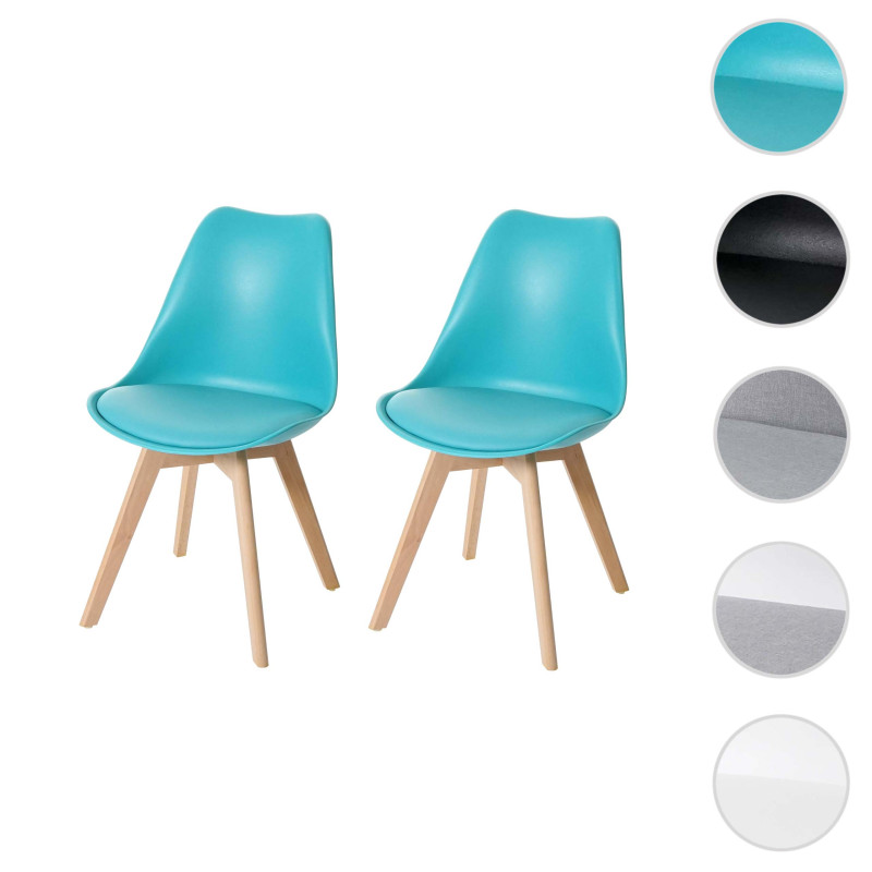 2x chaise de salle à manger , design rétro - turquoise, similicuir, pieds clairs