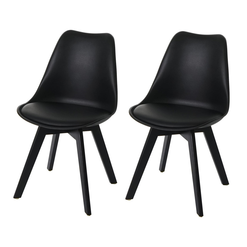 2x chaise de salle à manger , design rétro - noir/noir, similicuir, pieds noirs