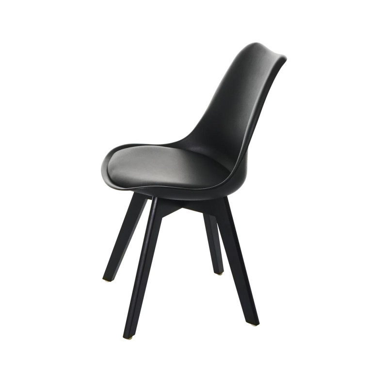 2x chaise de salle à manger , design rétro - noir/noir, similicuir, pieds noirs