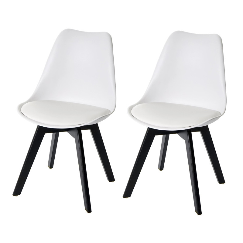 2x chaise de salle à manger , design rétro - blanc/blanc, similicuir, pieds noirs