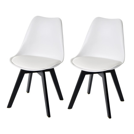 2x chaise de salle à manger , design rétro - blanc/blanc, similicuir, pieds noirs