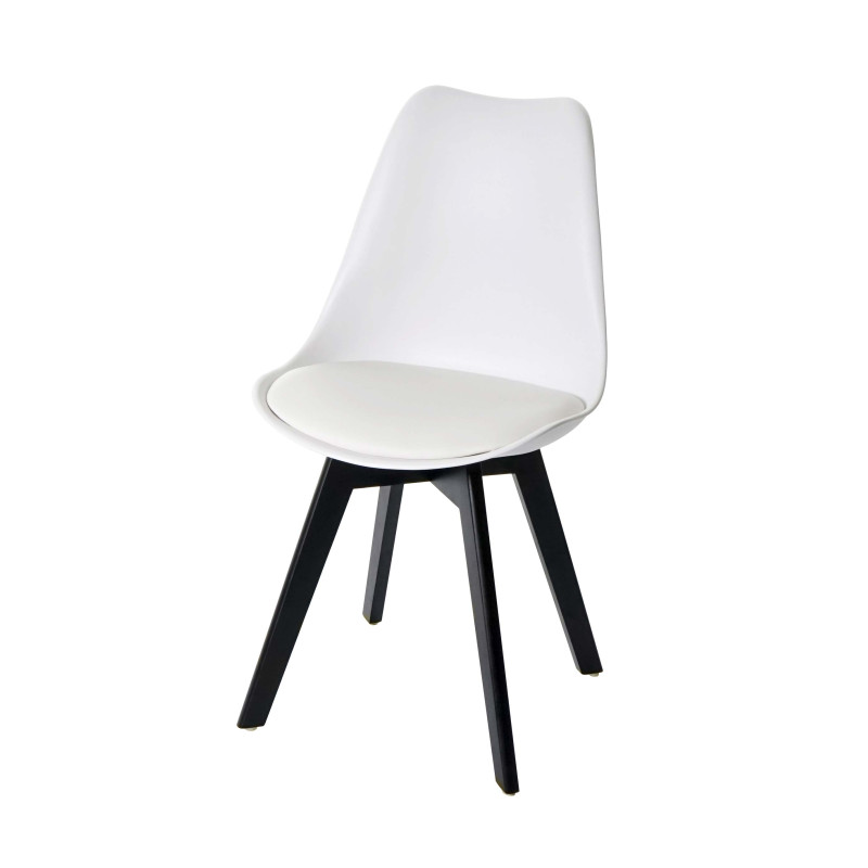 2x chaise de salle à manger , design rétro - blanc/blanc, similicuir, pieds noirs