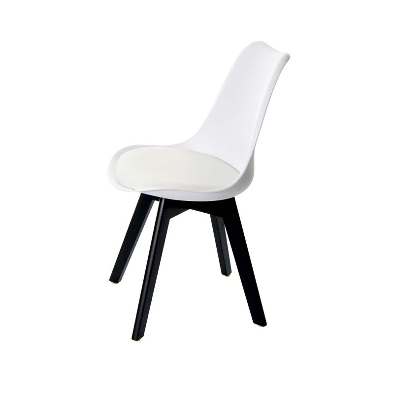 2x chaise de salle à manger , design rétro - blanc/blanc, similicuir, pieds noirs