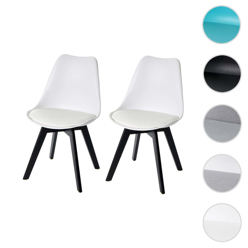 2x chaise de salle à manger , design rétro - blanc/blanc, similicuir, pieds noirs