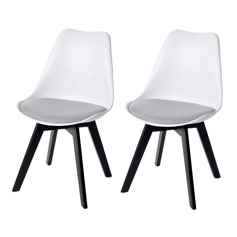 2x chaise de salle à manger , design rétro - blanc/gris, tissu, pieds noirs