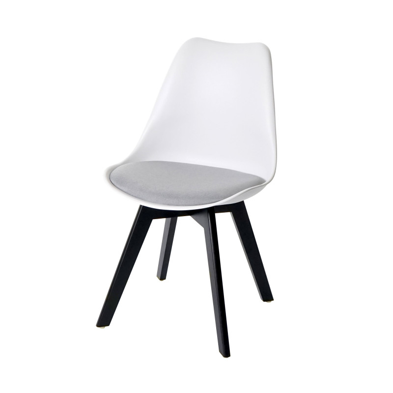 2x chaise de salle à manger , design rétro - blanc/gris, tissu, pieds noirs