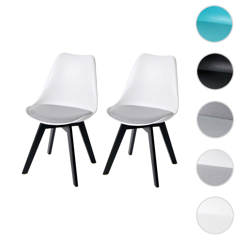 2x chaise de salle à manger , design rétro - blanc/gris, tissu, pieds noirs