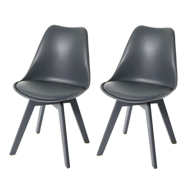 2x chaise de salle à manger , design rétro - gris/gris, similicuir, pieds gris