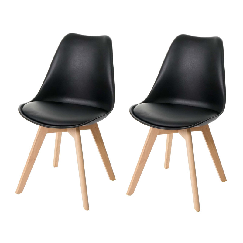 2x chaise de salle à manger , design rétro - noir/noir, similicuir, pieds clairs