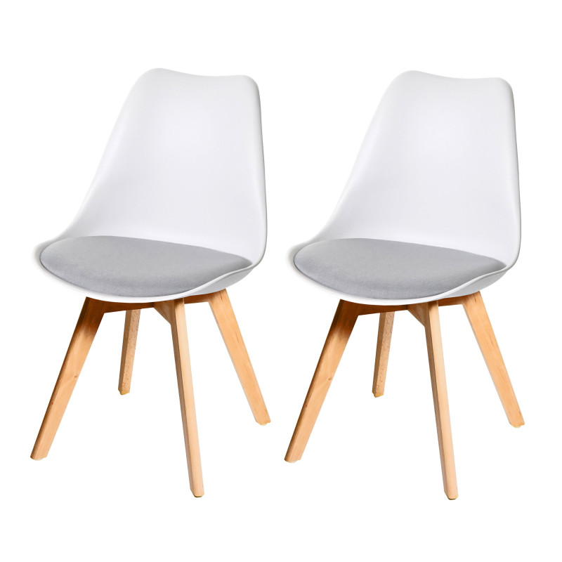 2x chaise de salle à manger , design rétro - blanc/gris, tissu, pieds clairs