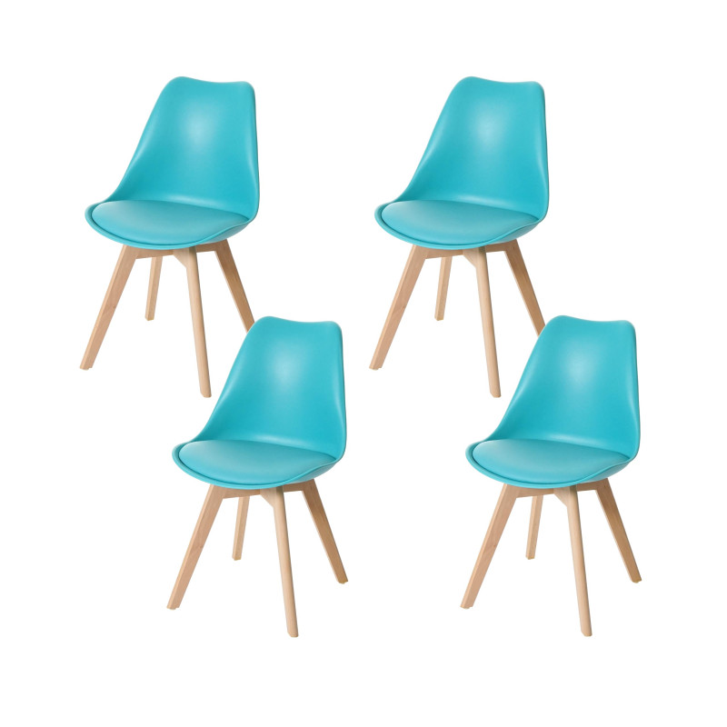 4x chaise de salle à manger cuisine, design rétro - turquoise/turquoise, similicuir, pieds clairs