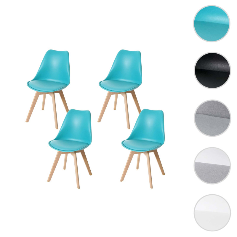 4x chaise de salle à manger cuisine, design rétro - turquoise/turquoise, similicuir, pieds clairs
