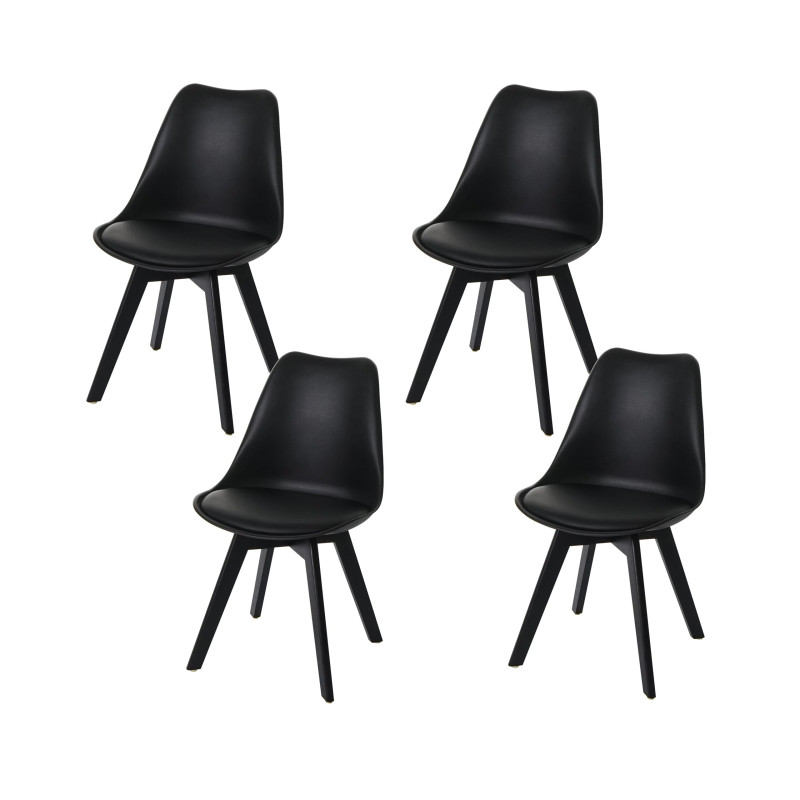 4x chaise de salle à manger , design rétro - noir/noir, similicuir, pieds noirs