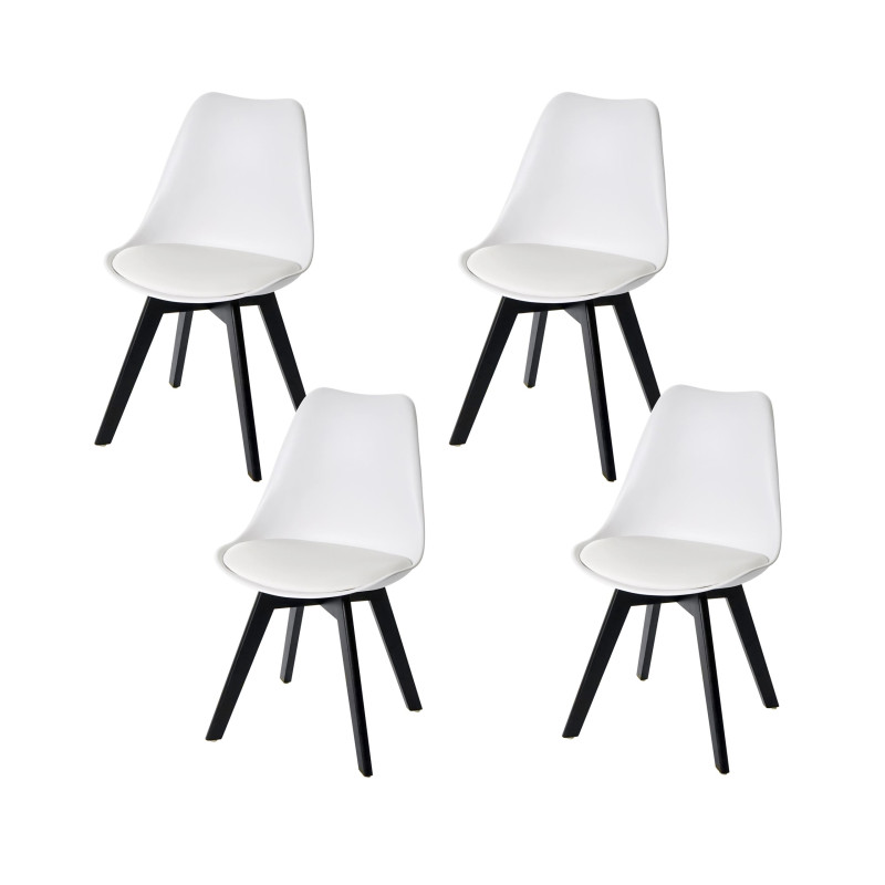 4x chaise de salle à manger , design rétro - blanc/blanc, similicuir, pieds noirs
