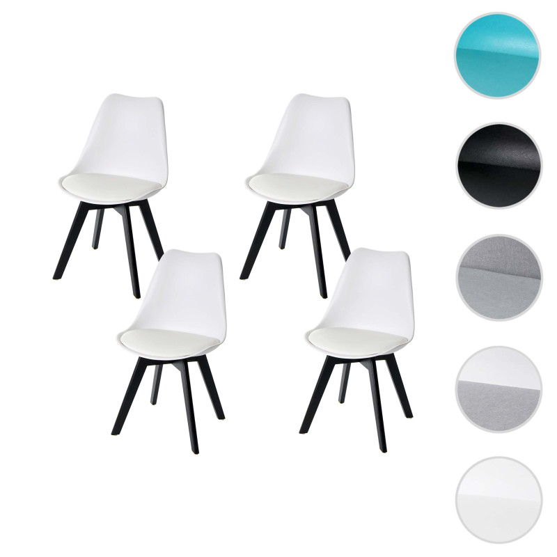 4x chaise de salle à manger , design rétro - blanc/blanc, similicuir, pieds noirs