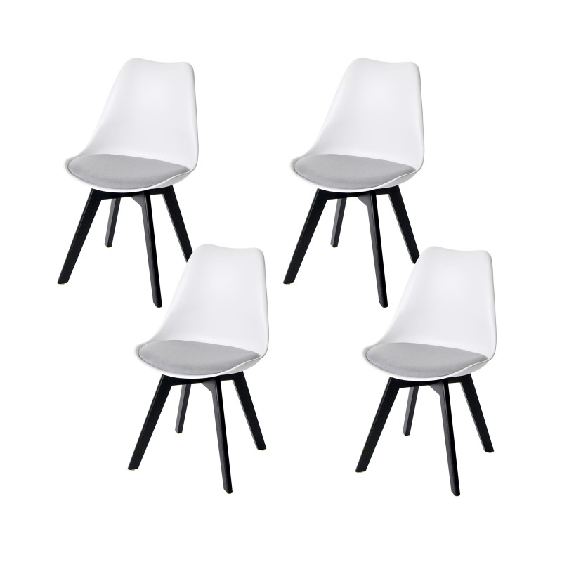 4x chaise de salle à manger , design rétro - blanc/gris, tissu, pieds noirs