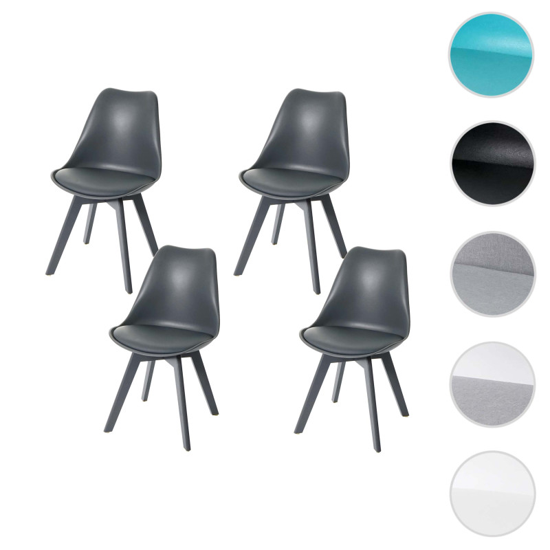4x chaise de salle à manger , design rétro - gris/gris, similicuir, pieds gris