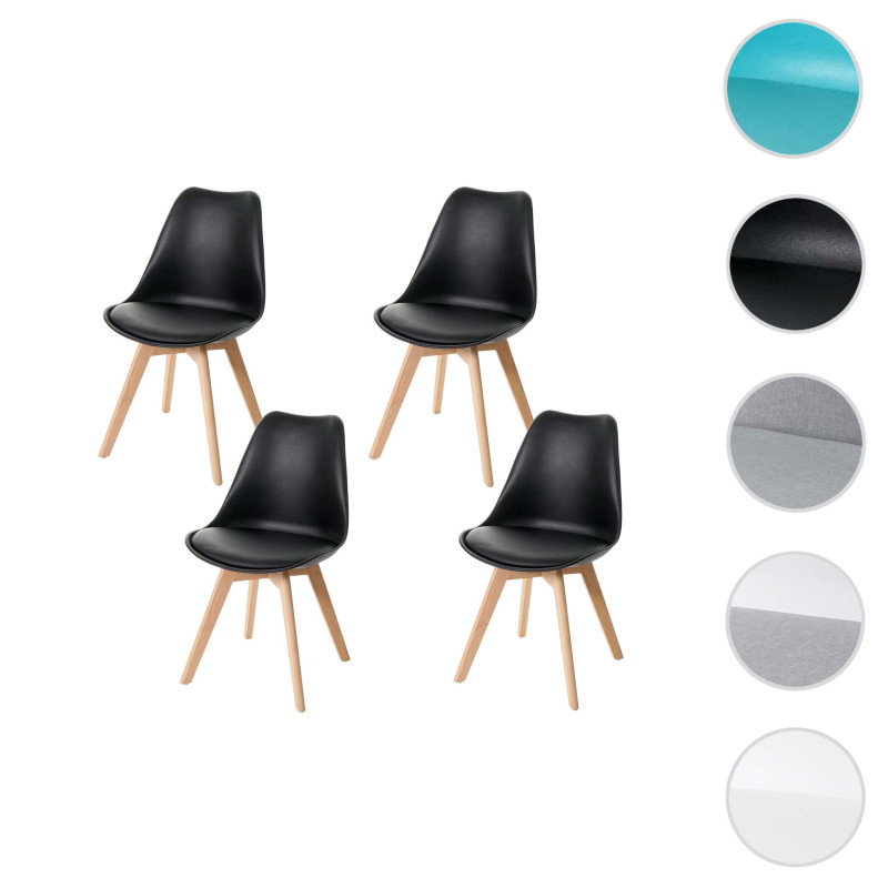 4x chaise de salle à manger , design rétro - noir/noir, similicuir, pieds clairs