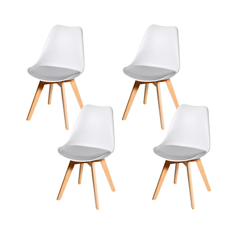 4x chaise de salle à manger , design rétro - gris/blanc, tissu, pieds clairs