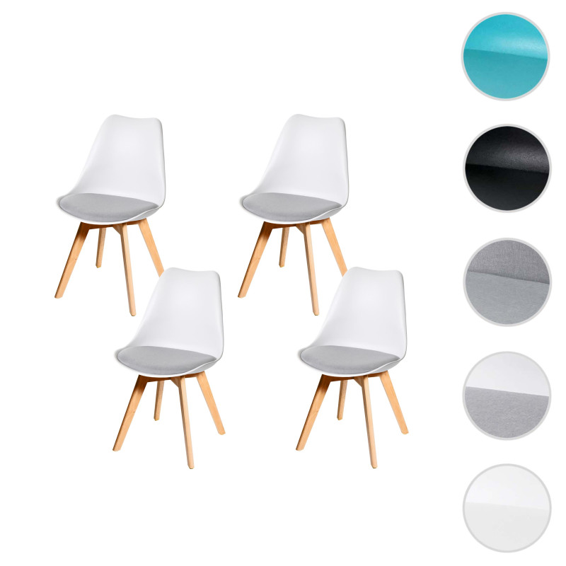 4x chaise de salle à manger , design rétro - gris/blanc, tissu, pieds clairs