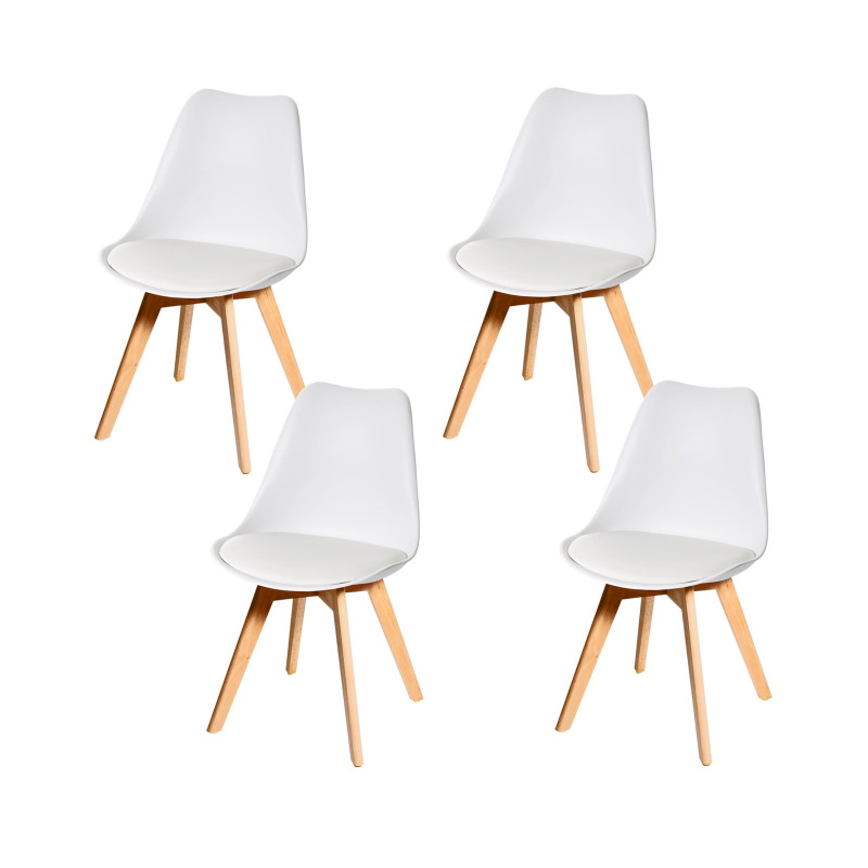 4x chaise de salle à manger , design rétro - blanc/blanc, similicuir, pieds clairs