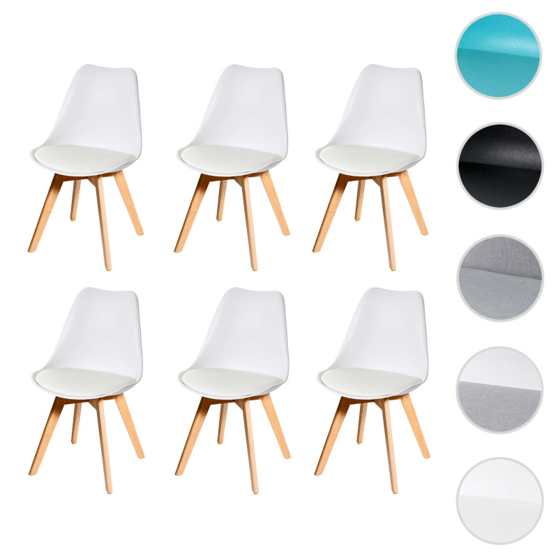 6x chaise de salle à manger cuisine, design rétro - turquoise/turquoise, similicuir, pieds clairs
