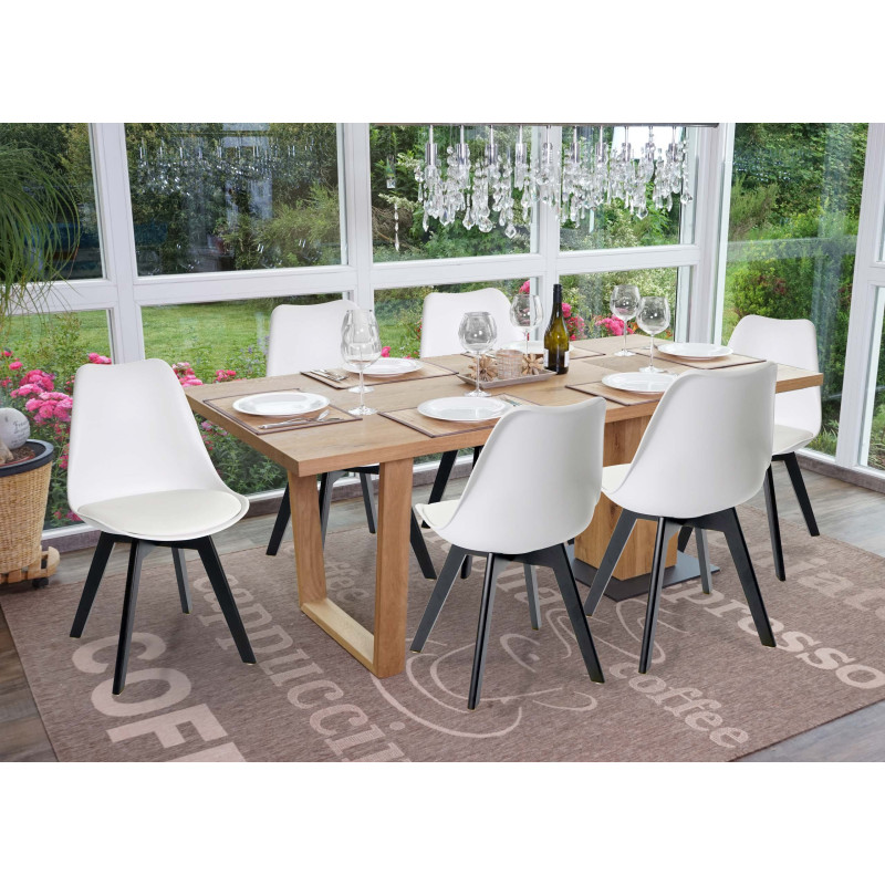 6x chaise de salle à manger , design rétro - blanc/blanc, similicuir, pieds noirs