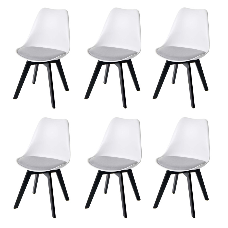 6x chaise de salle à manger , design rétro - blanc/gris, tissu, pieds noirs