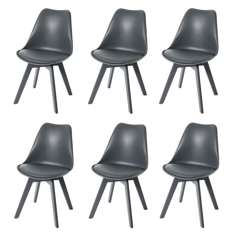 6x chaise de salle à manger , design rétro - gris/gris, similicuir, pieds gris