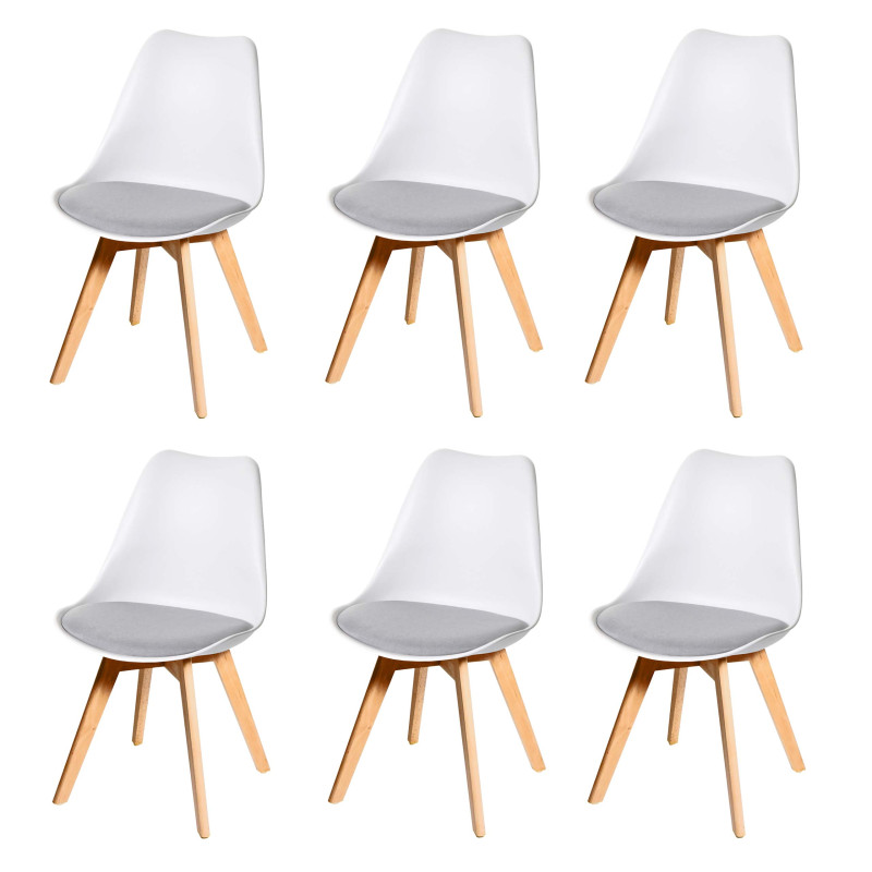 6x chaise de salle à manger , design rétro - gris/blanc, tissu, pieds clairs