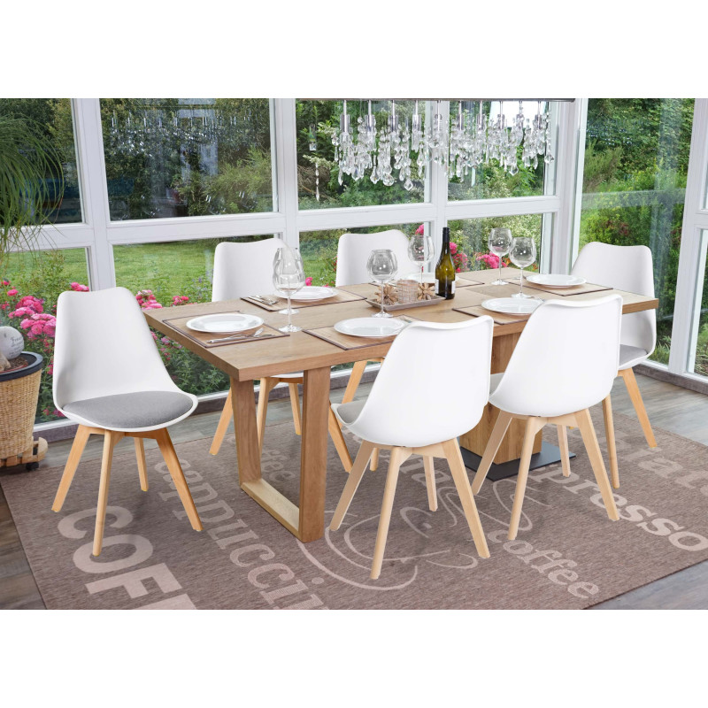 6x chaise de salle à manger , design rétro - gris/blanc, tissu, pieds clairs