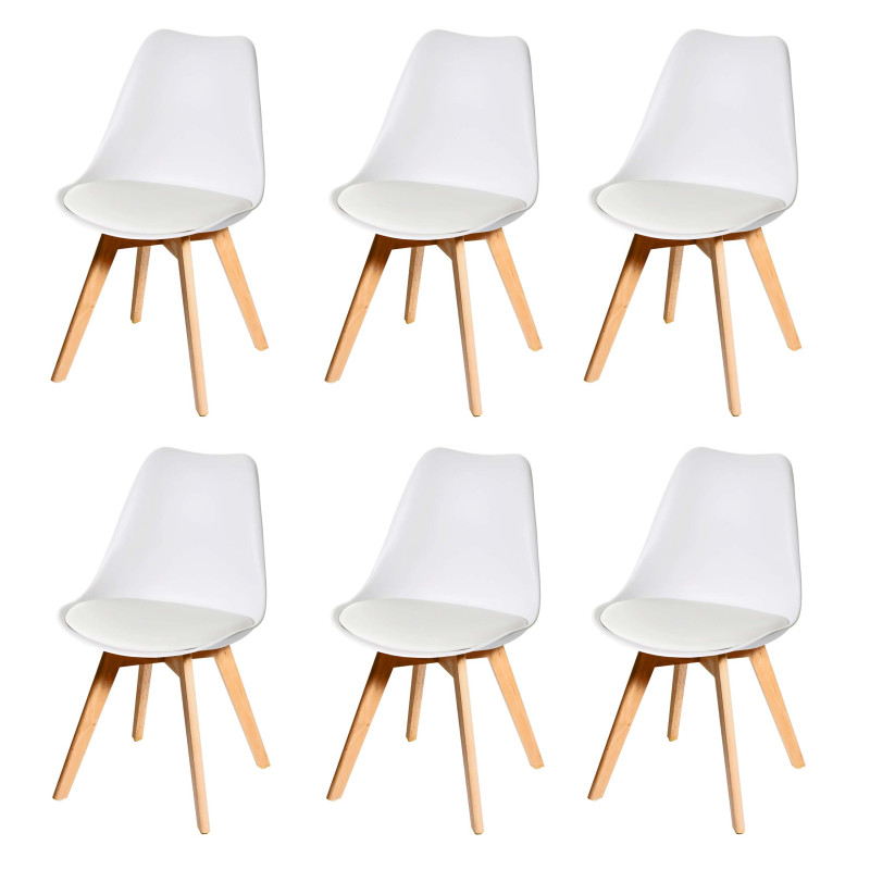 6x chaise de salle à manger , design rétro - blanc/blanc, similicuir, pieds clairs