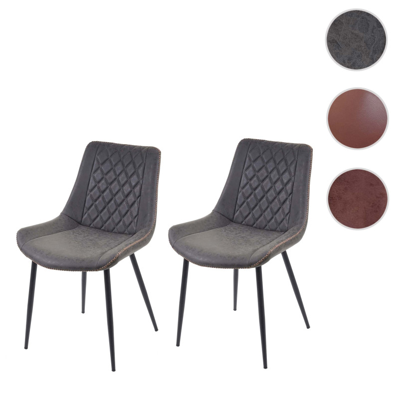 2x chaise de salle à manger , vintage - similicuir, imitation de daim, gris foncé