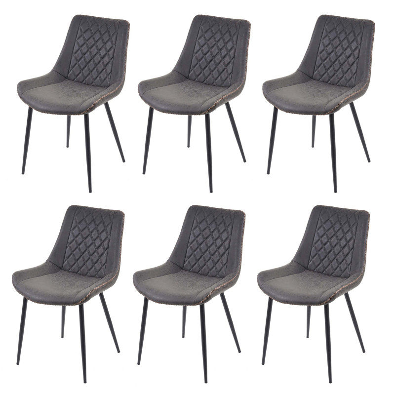 6x chaise de salle à manger , vintage - similicuir imitation de daim, gris foncé