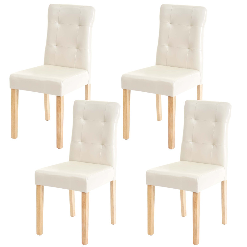 4x chaise de salle à manger fauteuil - similicuir crème, pieds clairs