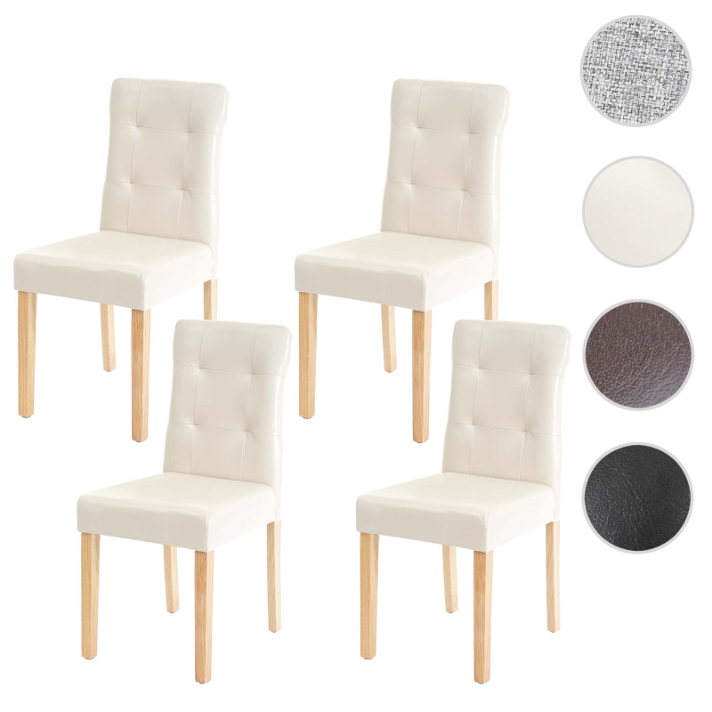 4x chaise de salle à manger fauteuil - similicuir crème, pieds clairs